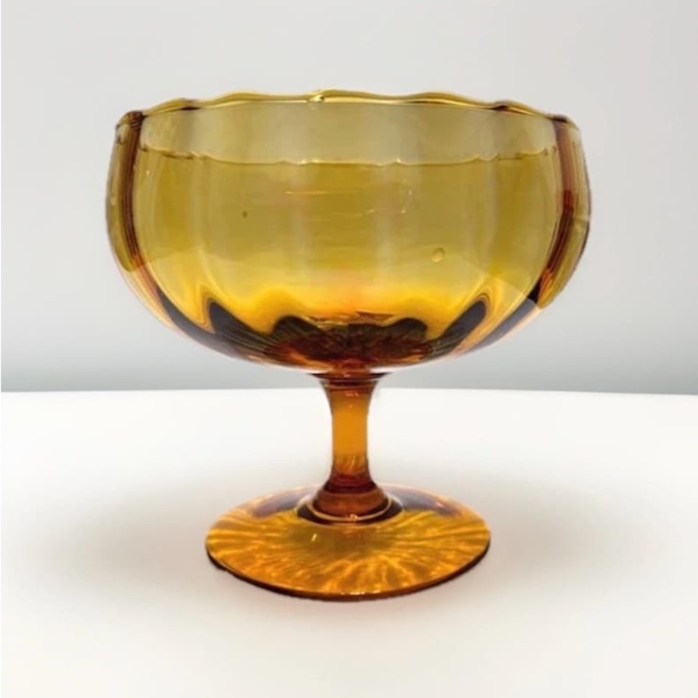 Vintage Empoli Amber Glass Compote Bowl
